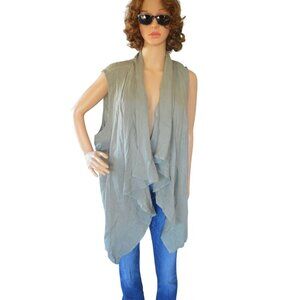 New Nicole Miller New York Linen Open Draped Vest Sage Green Women Size 1X Boho